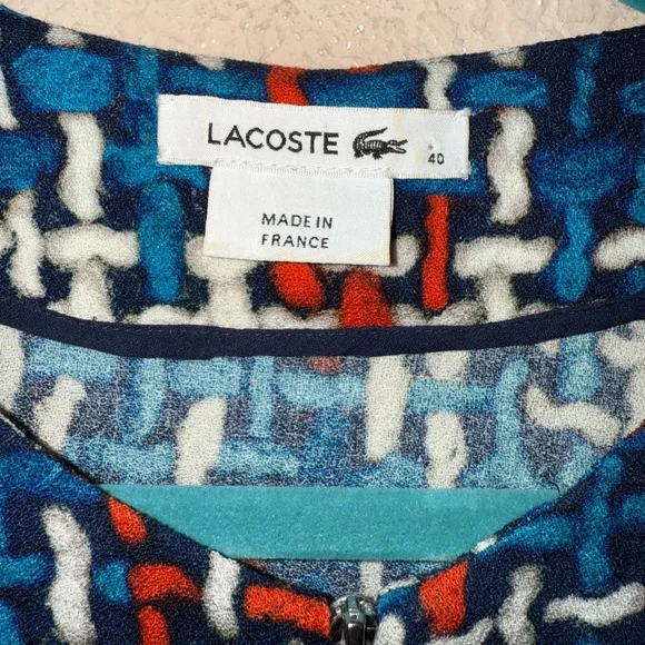 Lacoste Blue and Red Patterned Zip Up Front Dress- Size 40 - Picture 6 of 8